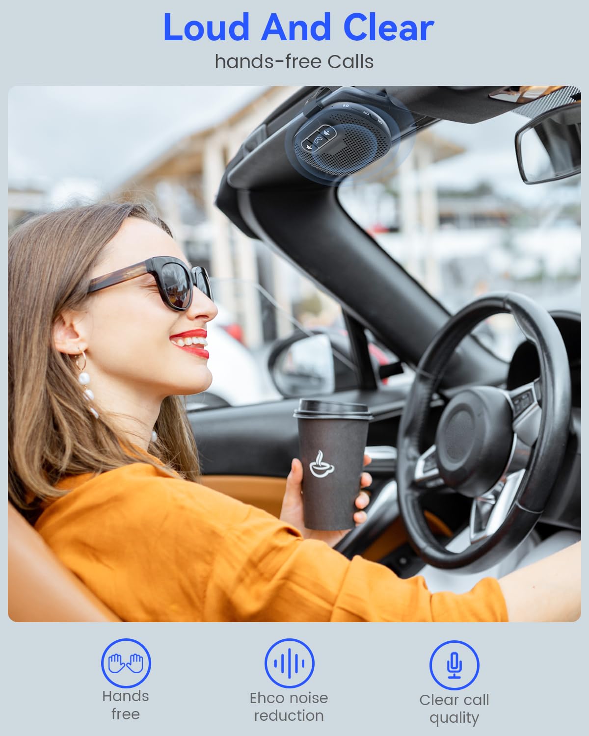 ANSTEN Hands-Free Car Bluetooth Speaker, Bluetooth Car Kit for Cell Phone, Built-in Microphone, Car Phone Speakerphone, Support Android and iOS Siri Google Voice Assistant, GPS, Music, Calls