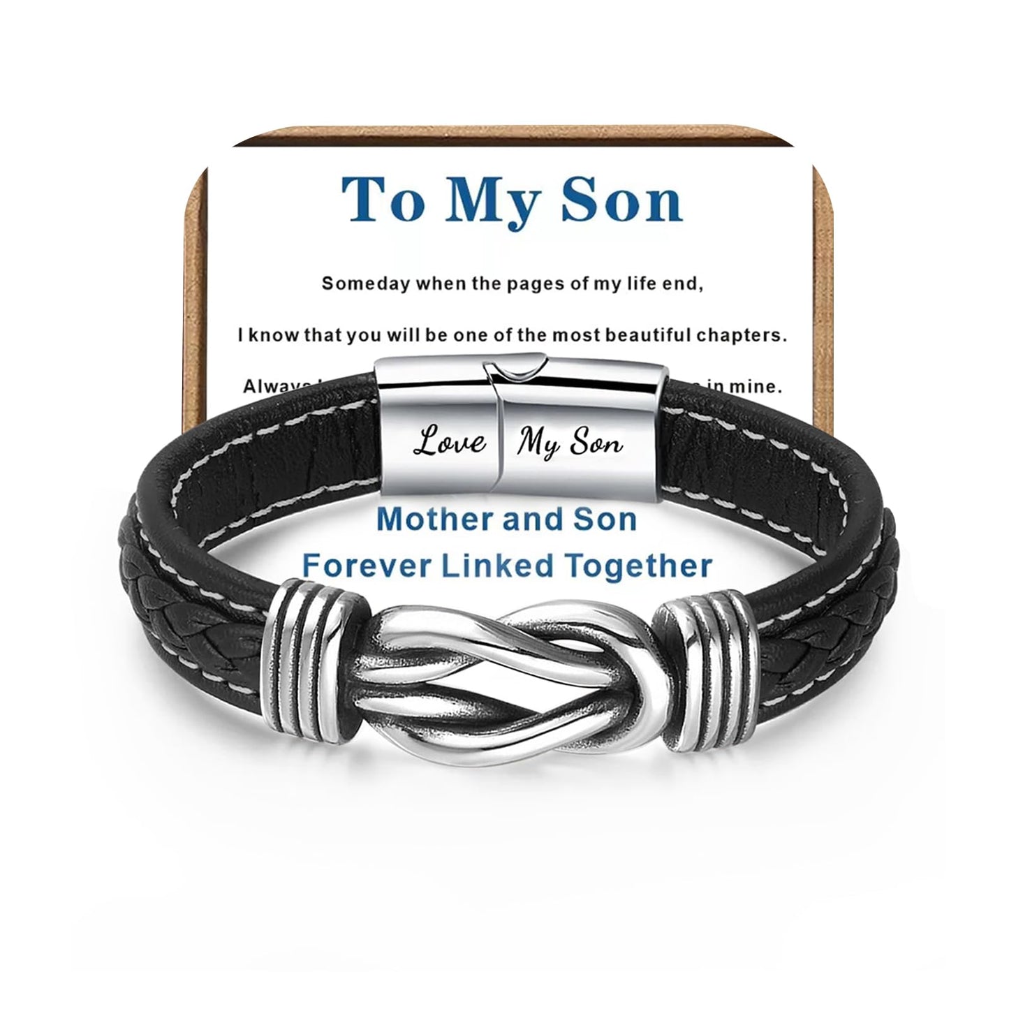 Leather Bracelet for Men Multi-Layer Braided Leather Infinity Bracelet with Clasp Black Inspirational Bangle Bracelets Wristband Christmas Birthday Valentine's Day Gifts for Son