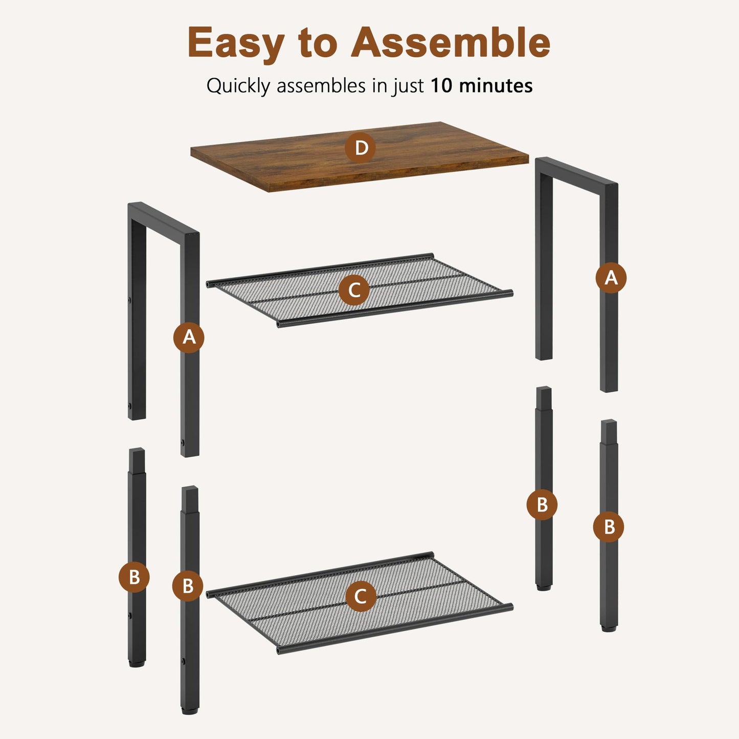 Hoctieon 3 Tier End Table, Telephone Table, Narrow Side Table with Storage, Nightstand for Small Spaces, Metal Frame, For Living Room, Bedroom, Sofa Couch, Hall, Easy Assembly, Rustic Brown