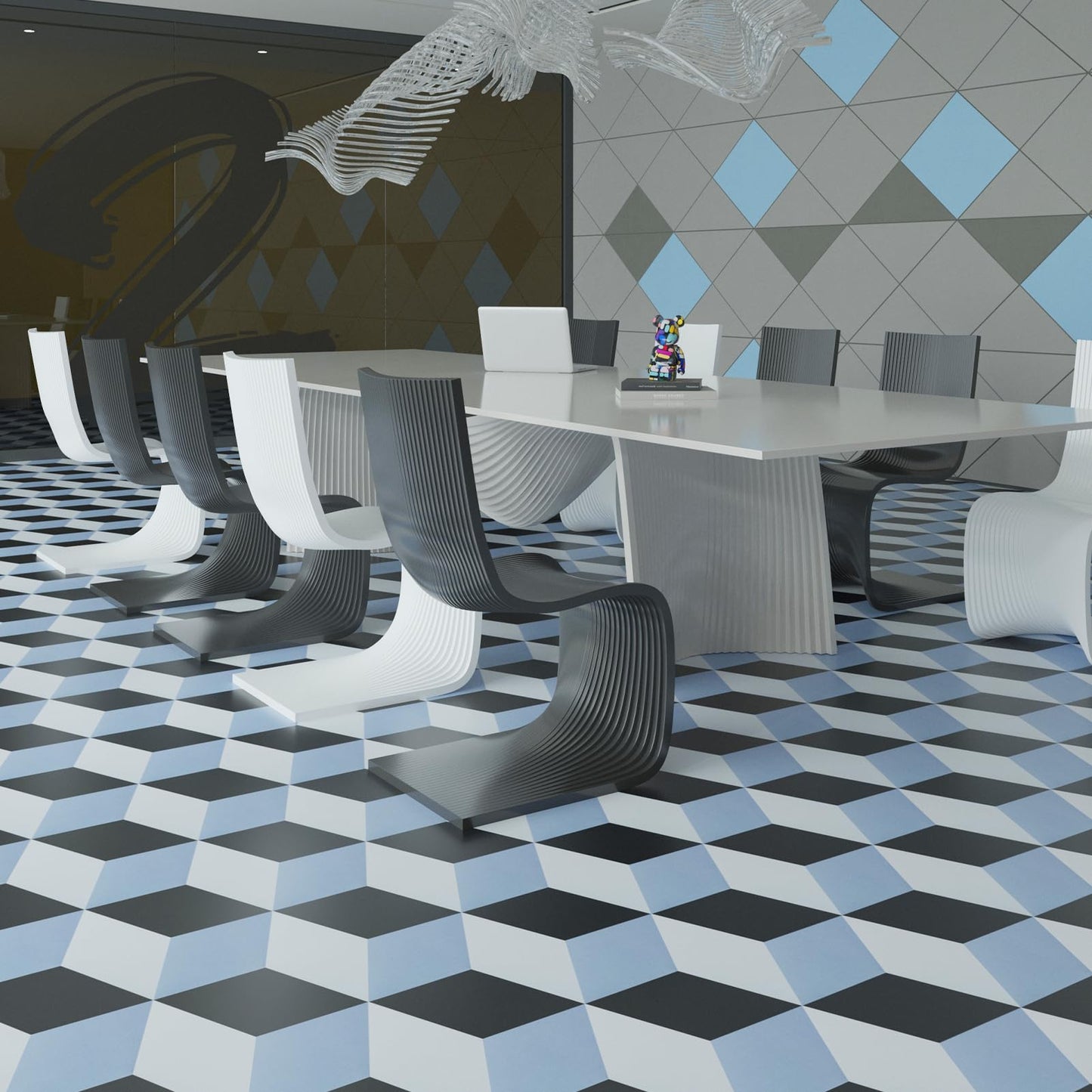 Art3d 30-Pack Hexagon Peel and Stick Flooring Tile, Self Adhesive Waterproof Vinyl Floor Tile for Kitchen Bathroom Living Room Bedroom, 11.8" x 10.2" Blue/Black/White