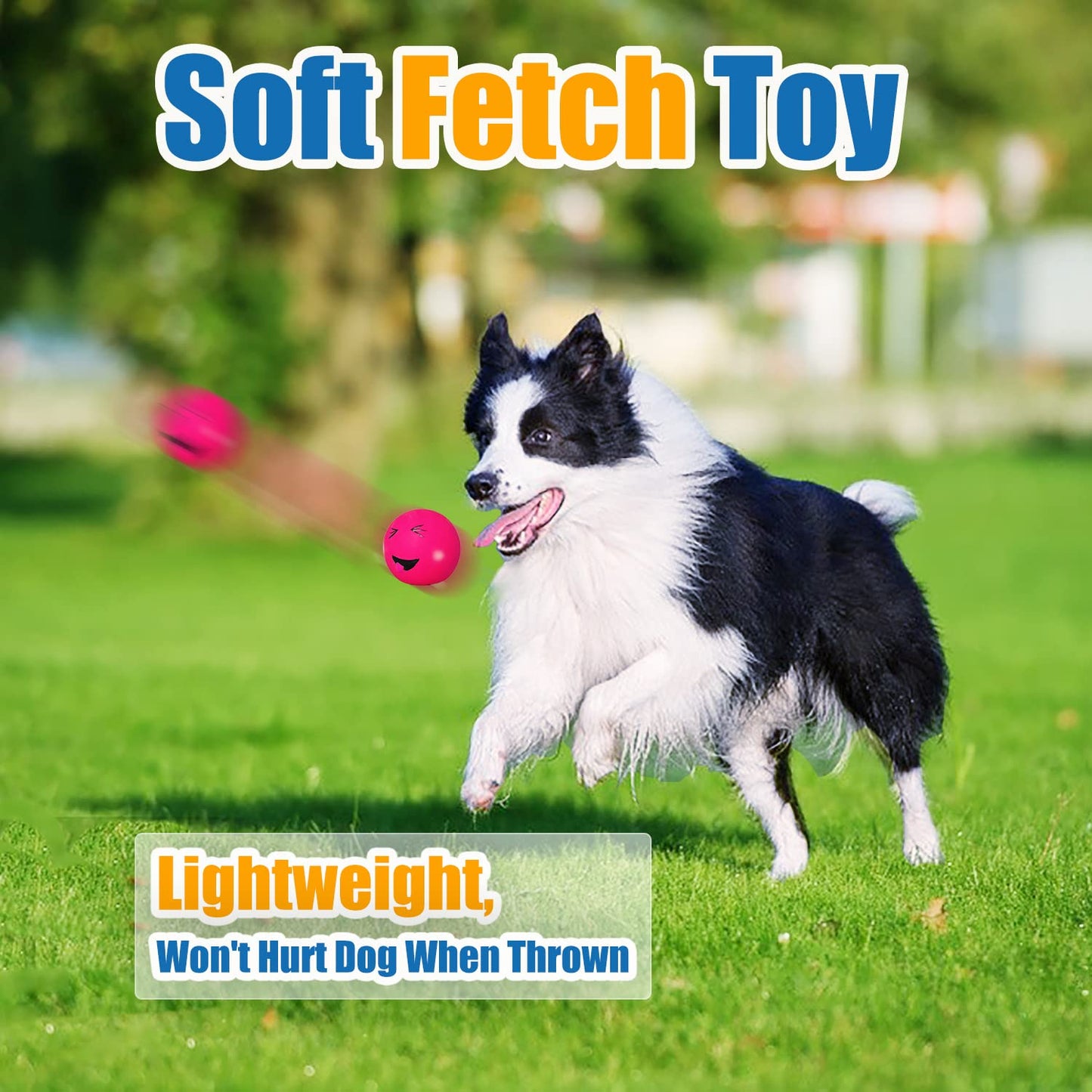 HOLYSTEED Squeaky Dog Toys for Medium Dogs, Soft Latex Squeaky Dog Balls, Smile Dog Toys 6pcs Round Balls for Small, Medium Breeds