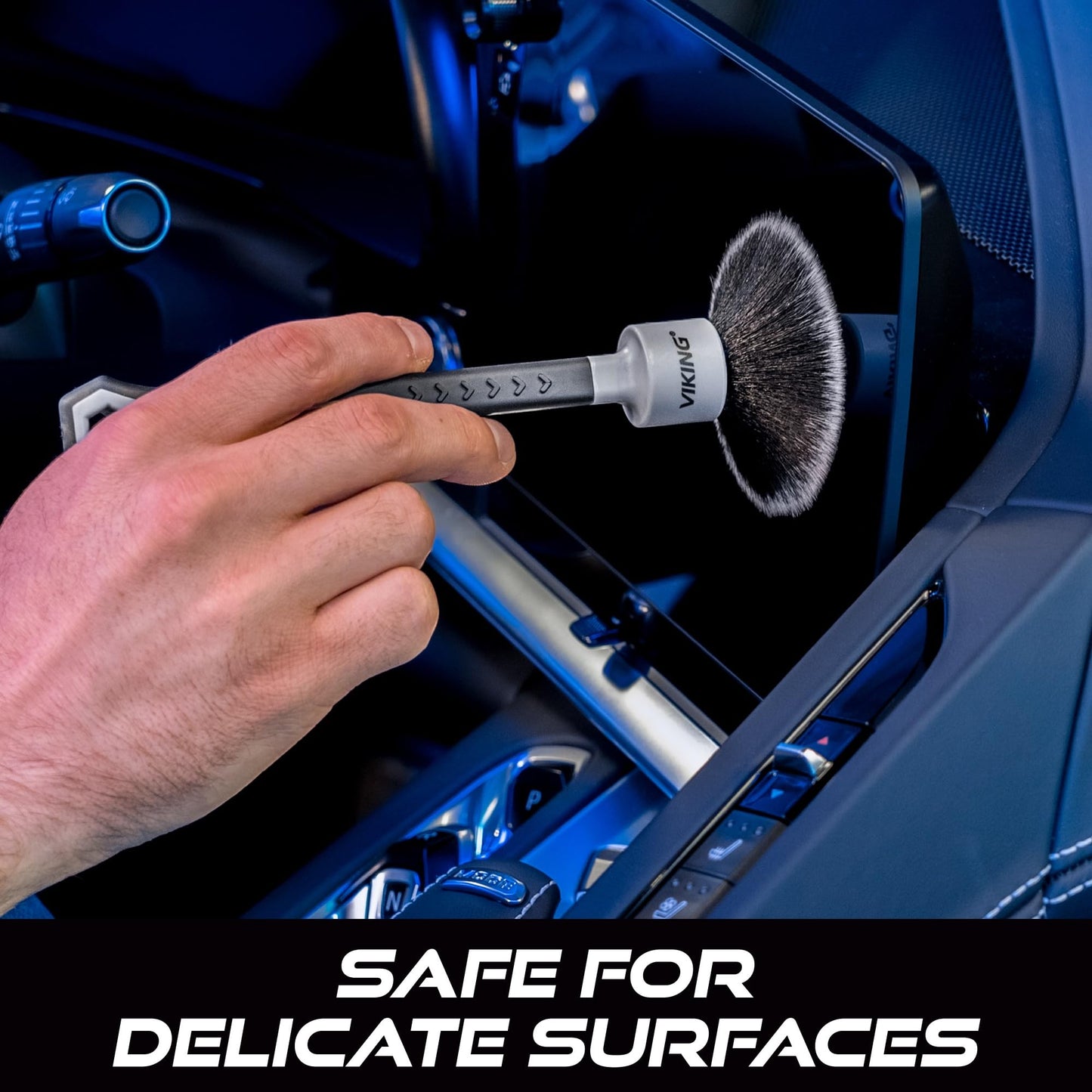 VIKING Car Detailing Brush Set for Car Cleaning Kit, Super-Soft Bristles for Interior Detail, Black/Grey, Includes Medium 1 Inch Diameter and Large 1.5 Inch Diameter Brush Heads, 2 Pack