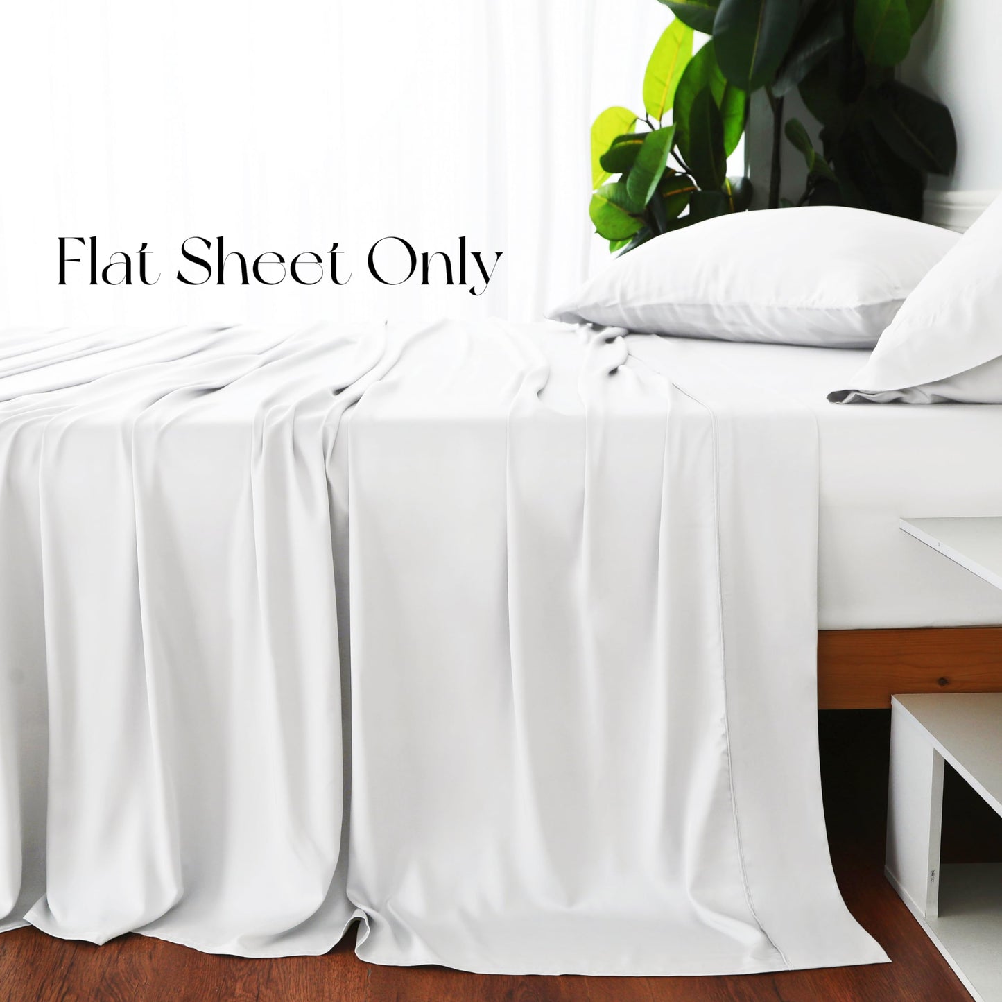 Bamboo Viscose Flat Sheets Only, 400 Thread Count Sateen Weave Cal King Size Flat Sheet Only, Luxury Soft Cooling for Hot Sleepers, Silky Breathable (White, Cal King)