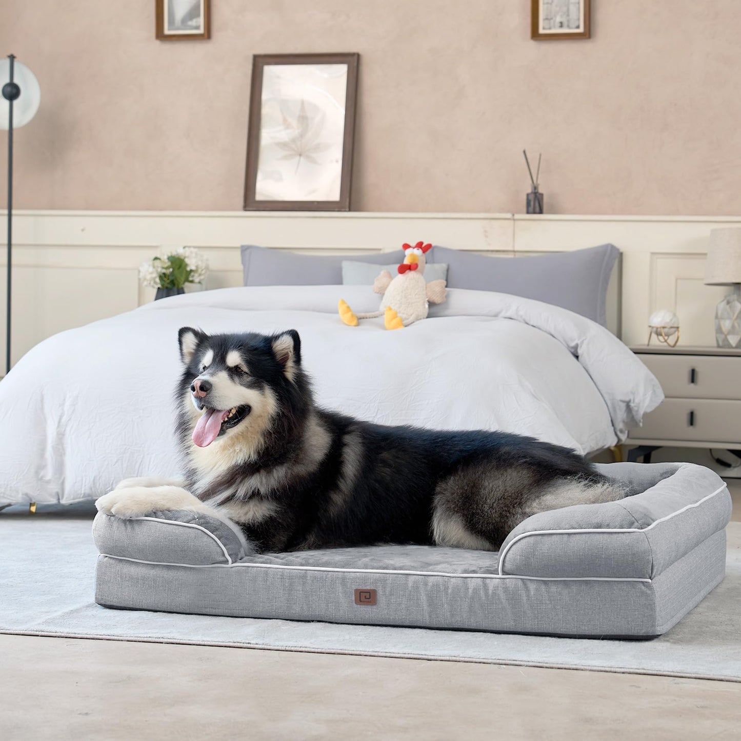 EHEYCIGA Orthopedic Dog Beds for Extra Large Dogs, Waterproof Memory Foam XL Pet Bed with Sides, Non-Slip and Egg-Crate Foam Big Dog Couch Bed with Washable Removable Cover, Grey