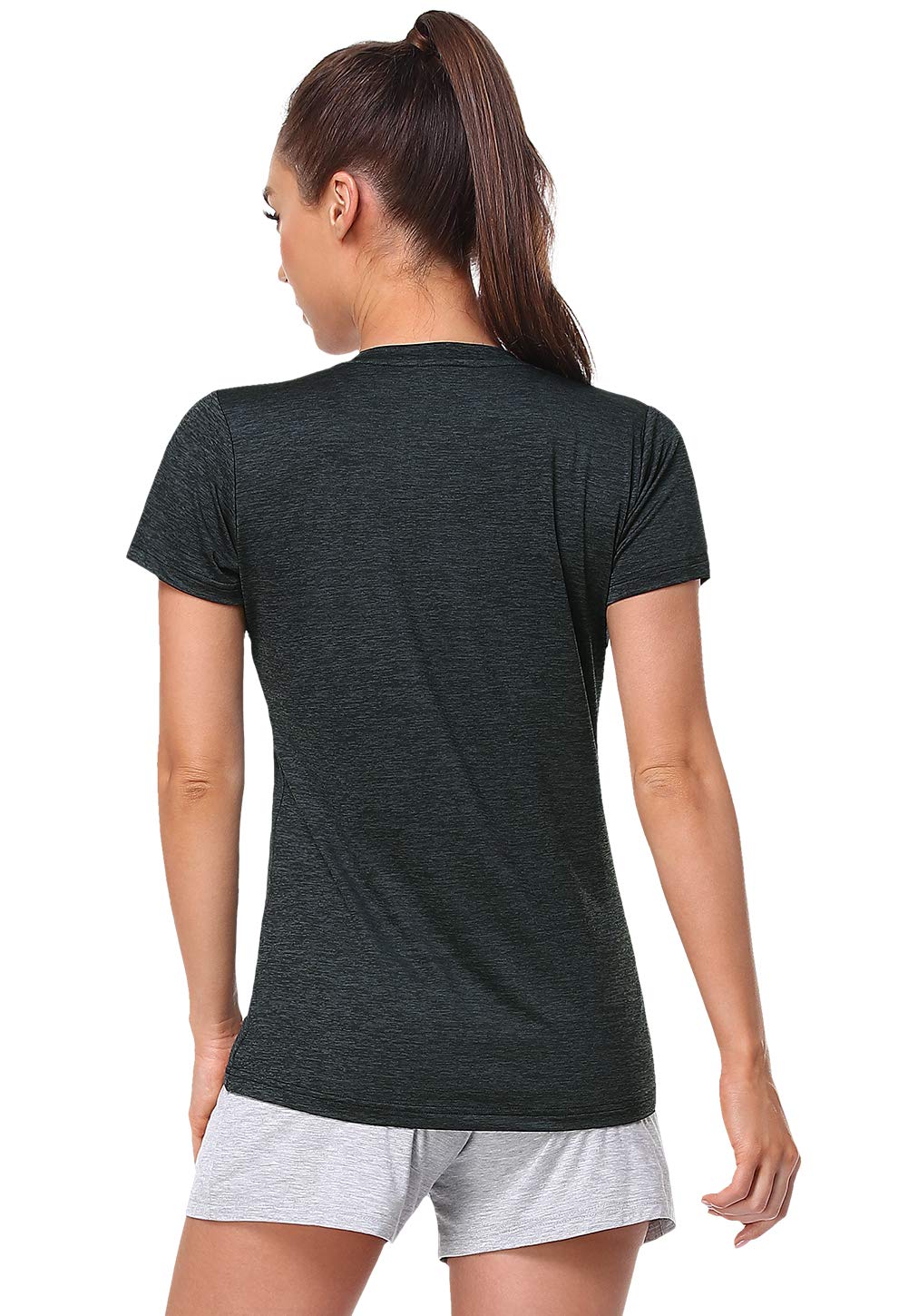 Cosy Pyro Women's Short Sleeve V-Neck Athletic T-Shirt Exercise Yoga Tees Dry Fit Gym Shirts Moisture Wicking Workout Tops Pack of 5 Black1/Navy/Azure/Purple/Rose L