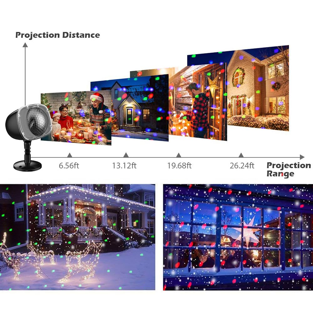 Christmas Snowfall Projector Lights,FLEVO LED Light Projector,Outdoor Holiday Lights with Clear Rotating Snow Falling Lamp for Halloween Xmas Party Garden Landscape Decoration
