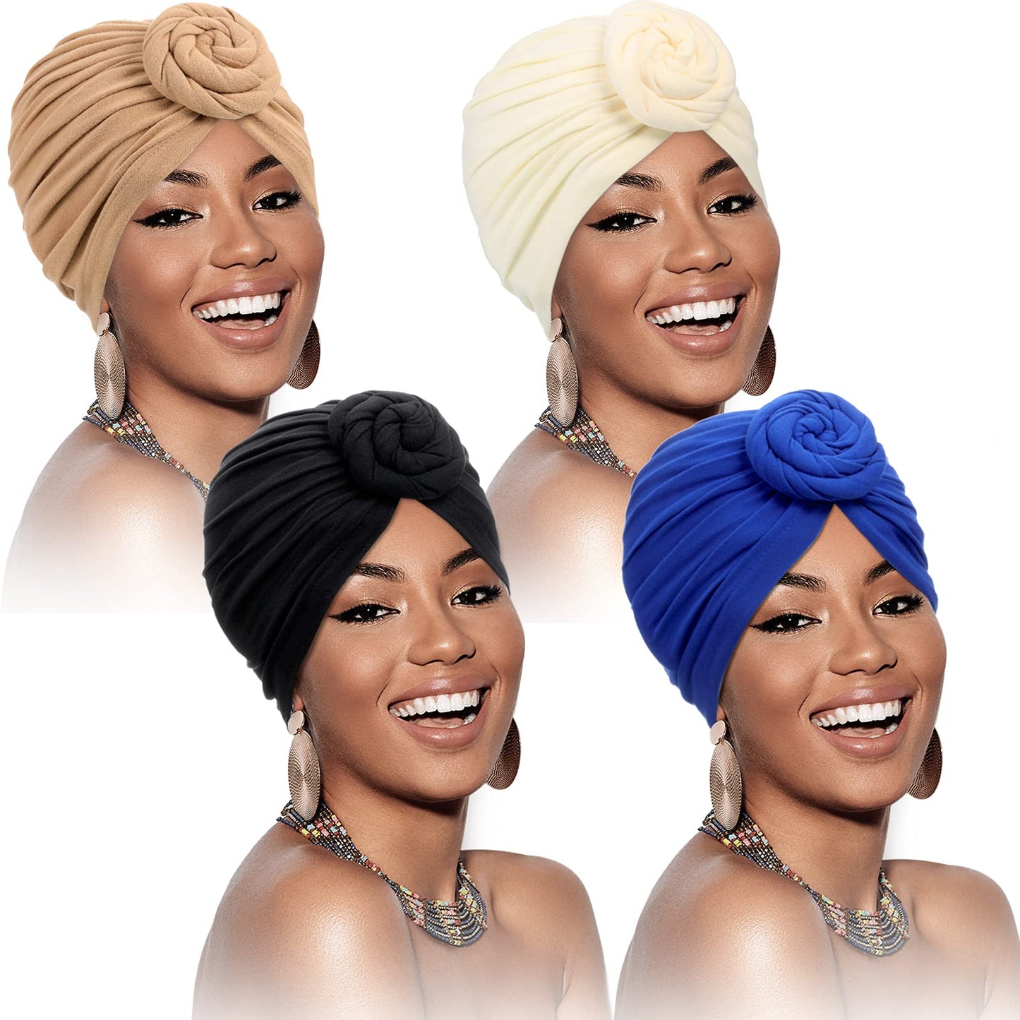 SATINIOR 4 Pieces African Headwrap Turban for Black Women Hair Bonnet Hair Wrap Head Scarf Headwrap Hat