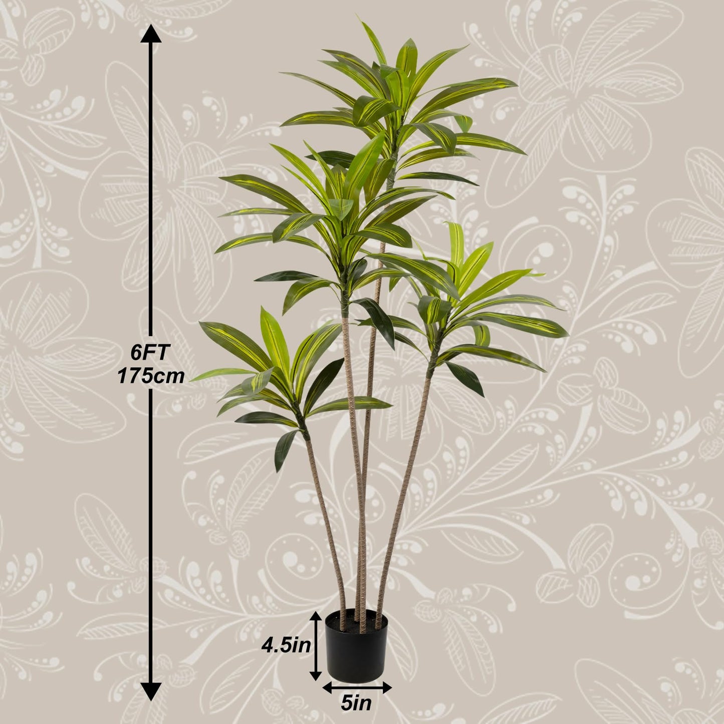 Artificial Dracaena Tree 6FT - Faux Tree Faux Yucca Floor Plant Faux Plants Indoor Artificial Trees for Home Office Living Room Decor Indoor