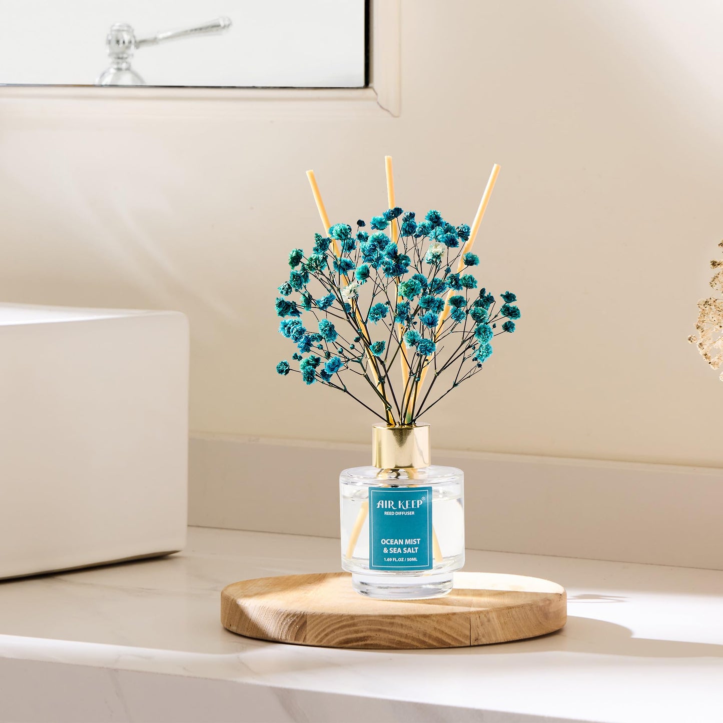 Airkeep Reed Diffuser Set of 3,Clean Linen Ocean Mist&Sea Salt Lavender Eucalyptus Oil Reed Diffusers for Bedroom Living Room Office Aromatherapy Oil Reed Diffuser for Gift 50ml x 3