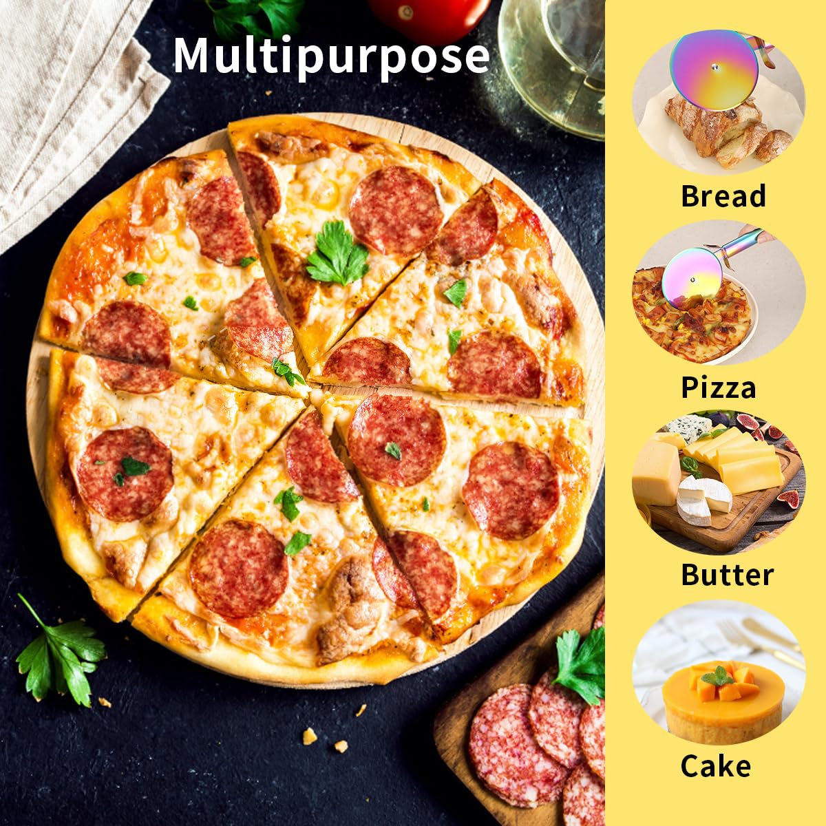 Berglander Pizza Wheel, Rainbow Titanium Plating Stainless Steel Pizza Cutter, Super Sharp Pizza Slicer With Titanium Colorful Plating, Pastry Cutter, Easy to Clean And Stored