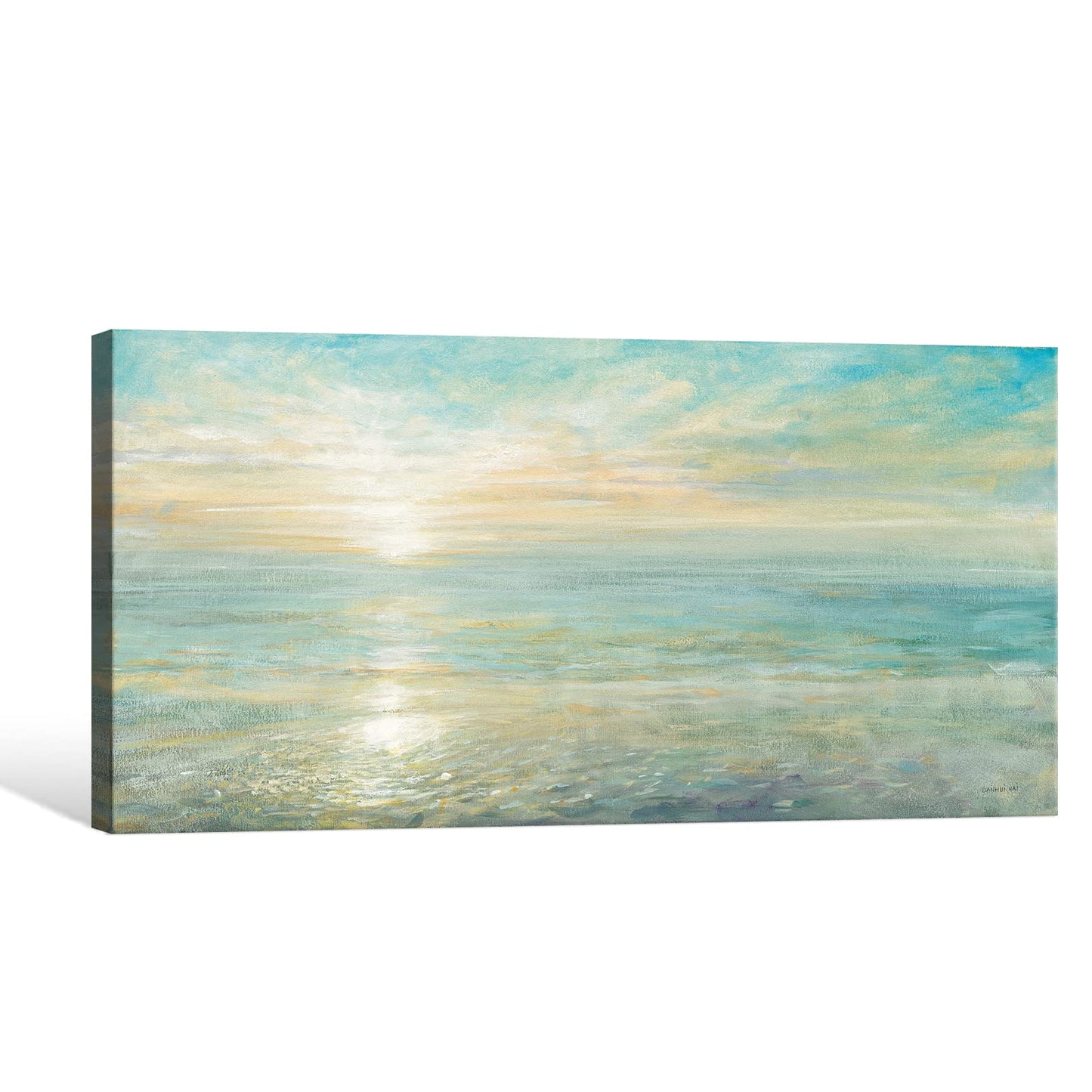 Goldfoilart Beach Sunrise Pictures Ocean Wall Art Coastal Canvas Prints Sea Waves Poster Paintings for Living Dining Room Bedroom Bathroom Framed Artwork Decorations Home Decor 20"x40"