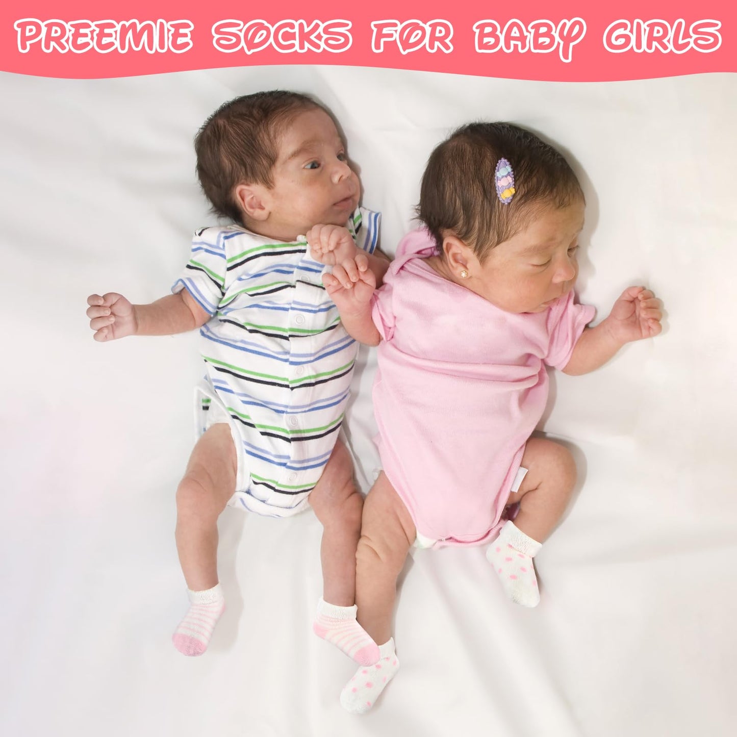 Twistover 10 Pairs Preemie Baby Terry Cotton Turn Cuff Socks for Newborn Girls Boys - Nicu(Pink, White,Preemie)
