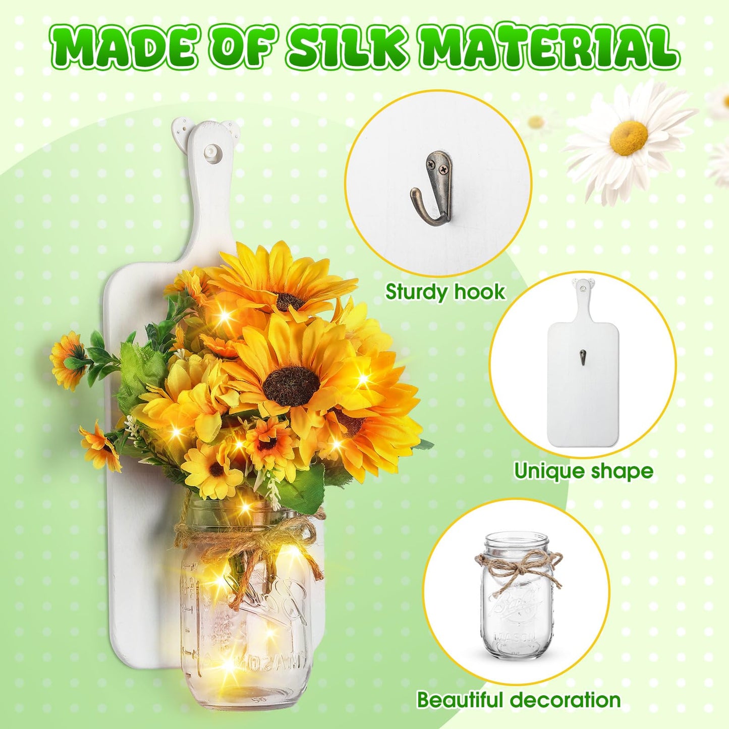 Mimorou 2pack Mason Jar Sconce Wall Decor Rustic Wall Sconces Glass Jar Handmade Hanging Sconce Wall Decor Wood Board with Mason Jars for Living Room Dining Room Bedroom Kitchen Farmhouse Home Decor