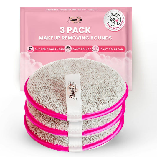 StansOut Beauty Makeup Removing Rounds - Reusable Face Pads, Microfiber Cloth - Washable Makeup Remover Pads - Facial Cleansing Cloths - Gentle & Effective - Travel-Friendly - 3 Pack