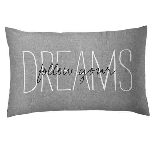 Emvency Throw Pillow Cover Rustic Gray Follow Your Dreams Decorative Pillow Case Monogram Home Bed Decor Rectangle Queen Size 20x30 Inch Cushion Pillowcase