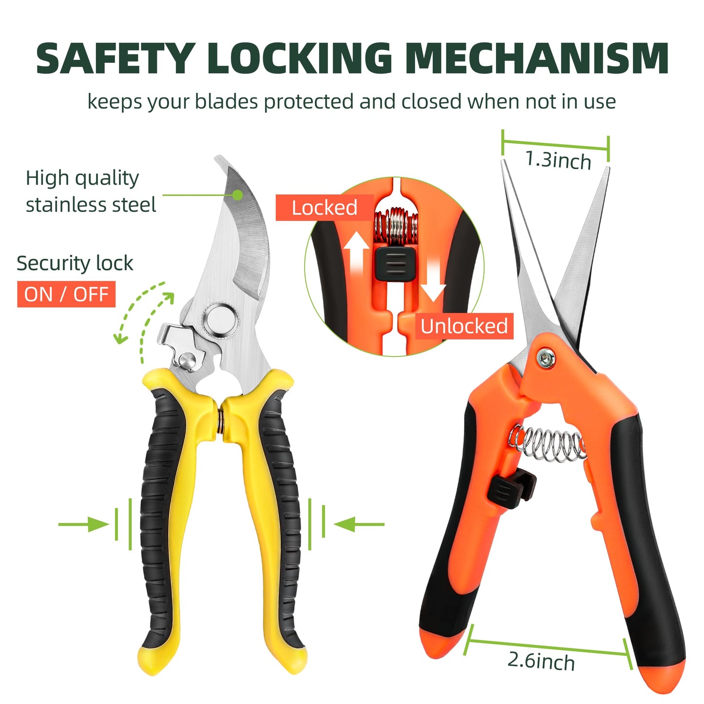 EWPJDK 3-Pack Stainless Steel Pruning Shears, Pruning Snips and Clippers for Gardening