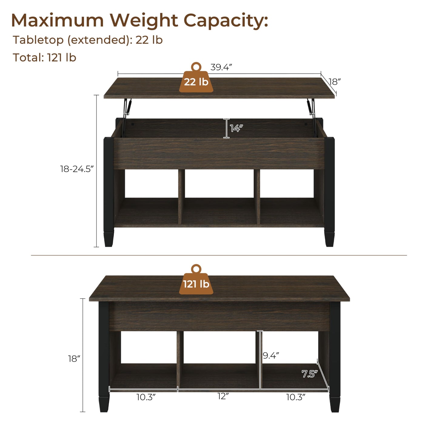 Yaheetech Coffee Table, 41in Lift Top Coffee Table with Storage Hidden Compartment & Shelf, Retro Coffee Center Table with Lift Tabletop for Living Room, Espresso