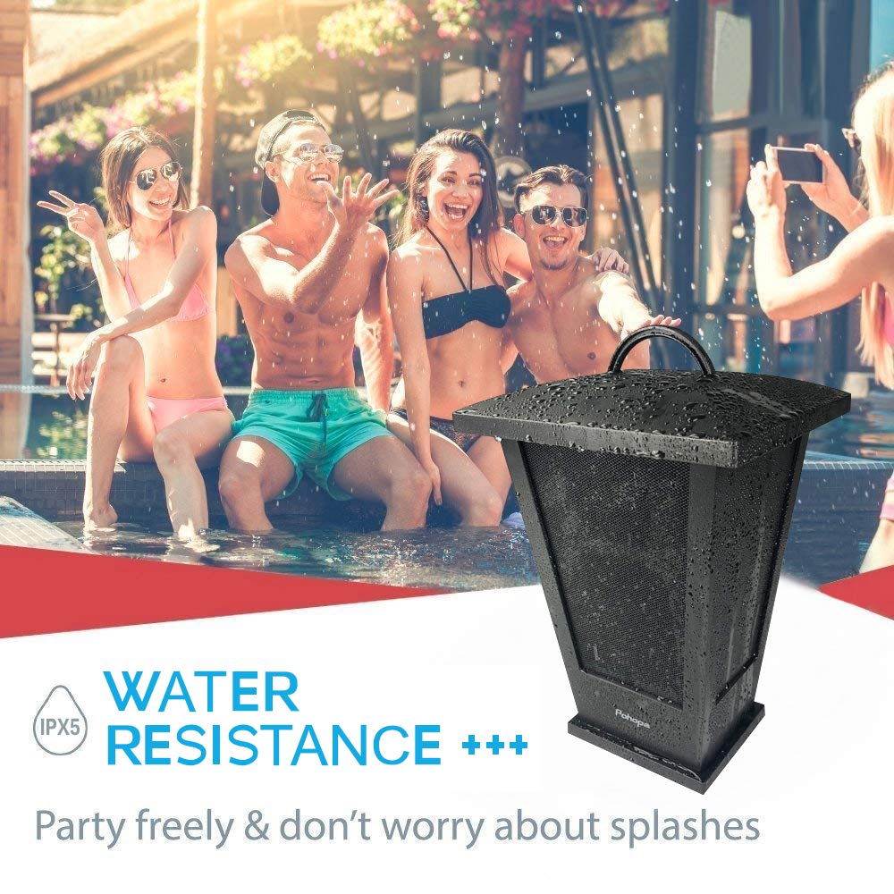 pohopa Bluetooth Speaker Waterproof, Portable Outdoor Wireless Speaker with LED Strip Lights Around, Support 2 or More Speakers 5.8Ghz Pairing Sync Shared Audio,Lantern Design Black