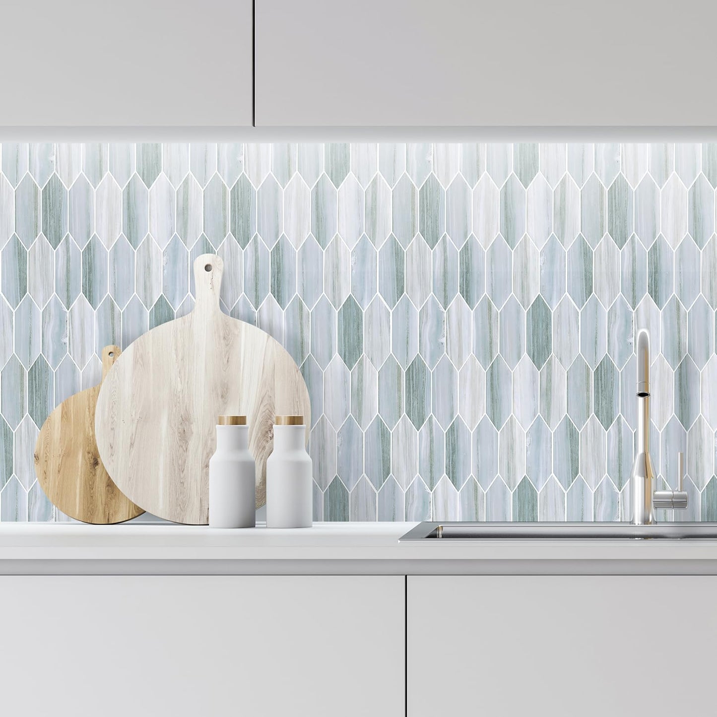 Tilingview 10PCS Peel and Stick Backsplash for Kitchen, Self-Adhesive Vinyl Gel Tile, Wall Tile for Home Decoration (Blue Gray Long Hexagon)