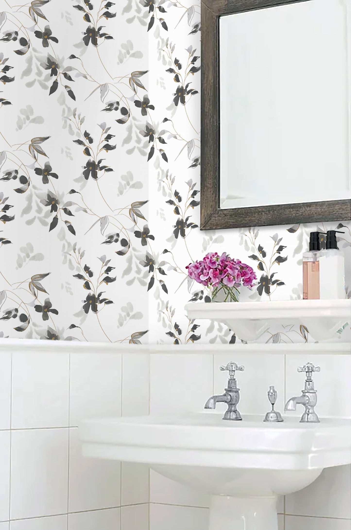 HeloHo Black and White Peel and Stick Wallpaper Boho Floral Wallpaper Leaf Self Adhesive Removable Wall Paper Waterproof Contact Paper for Bathroom Living Room Bedroom Cabinets Decor 15.35" x 118"