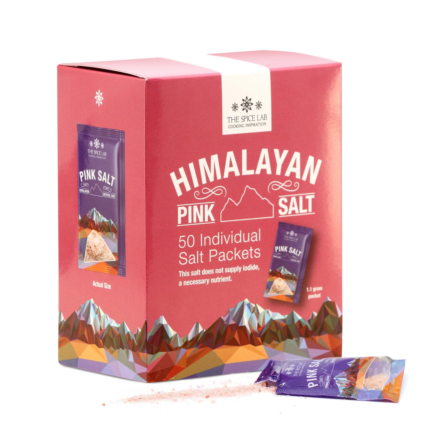 The Spice Lab Himalayan Pink Salt - Fine - 50 Salt Packets- Gourmet Pure Crystal - Pink Himalayan Salt is Nutrient and Mineral Dense for Health - Kosher & Natural Certified
