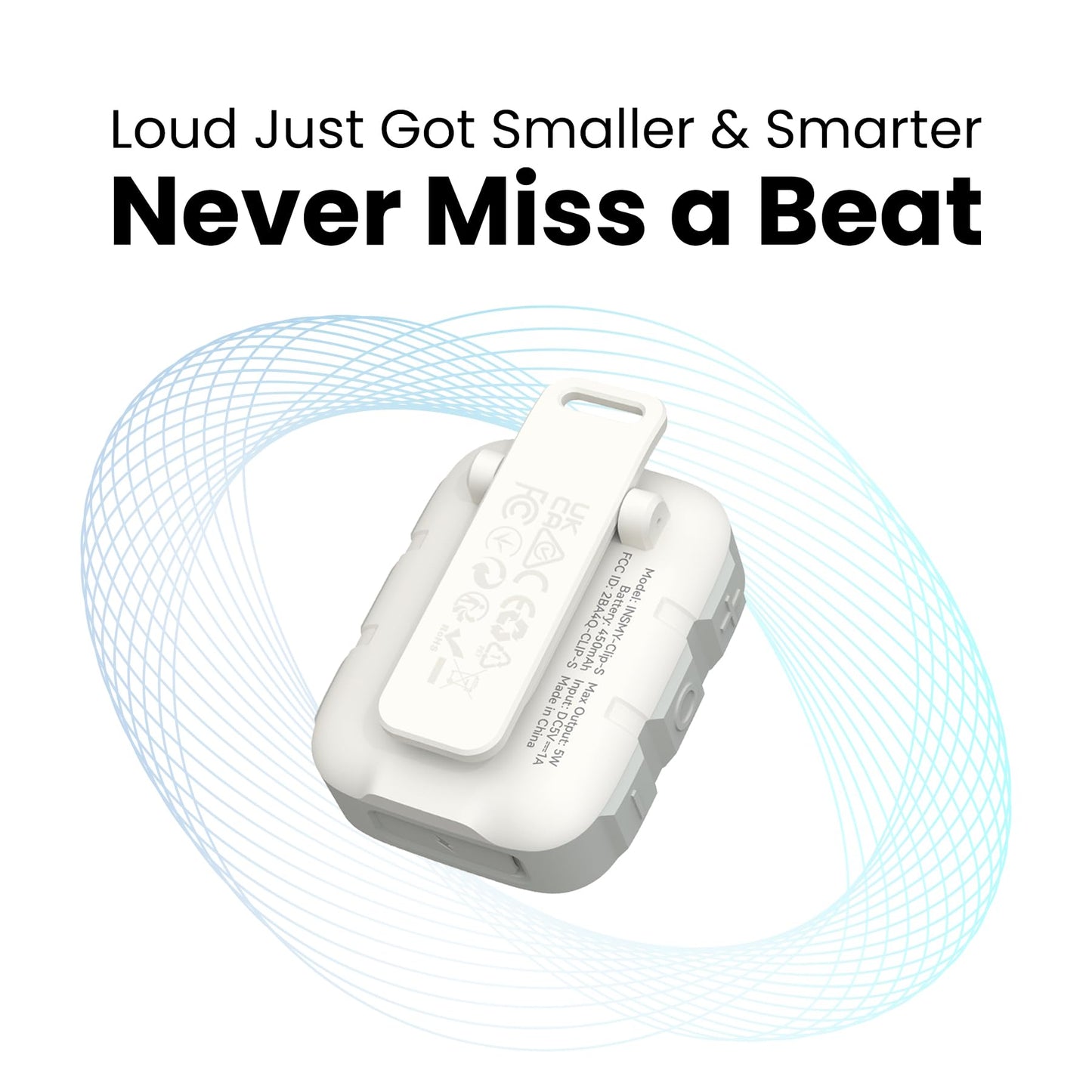 INSMY Wearable Bluetooth Speakers,IP67 Waterproof,Clip-On Portable Small Personal Speaker/Clean Sound/Stereo Pair/Wireless 5.4/ENC Built-in Mic/Lightweight for Outdoor Golf Work Pool (White)