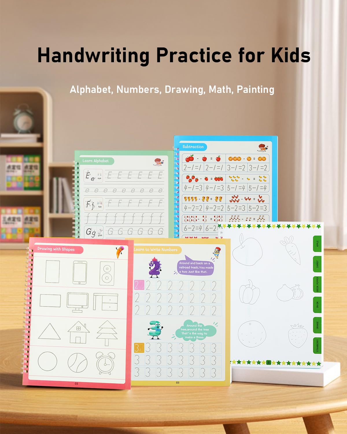 5 Pack Large Magic Workbook Grooved Handwriting Practice Books with Pens - Reusable Copybook Set to Improve Writing Skills - Ideal for Preschool Kindergarten Children Ages 3-8