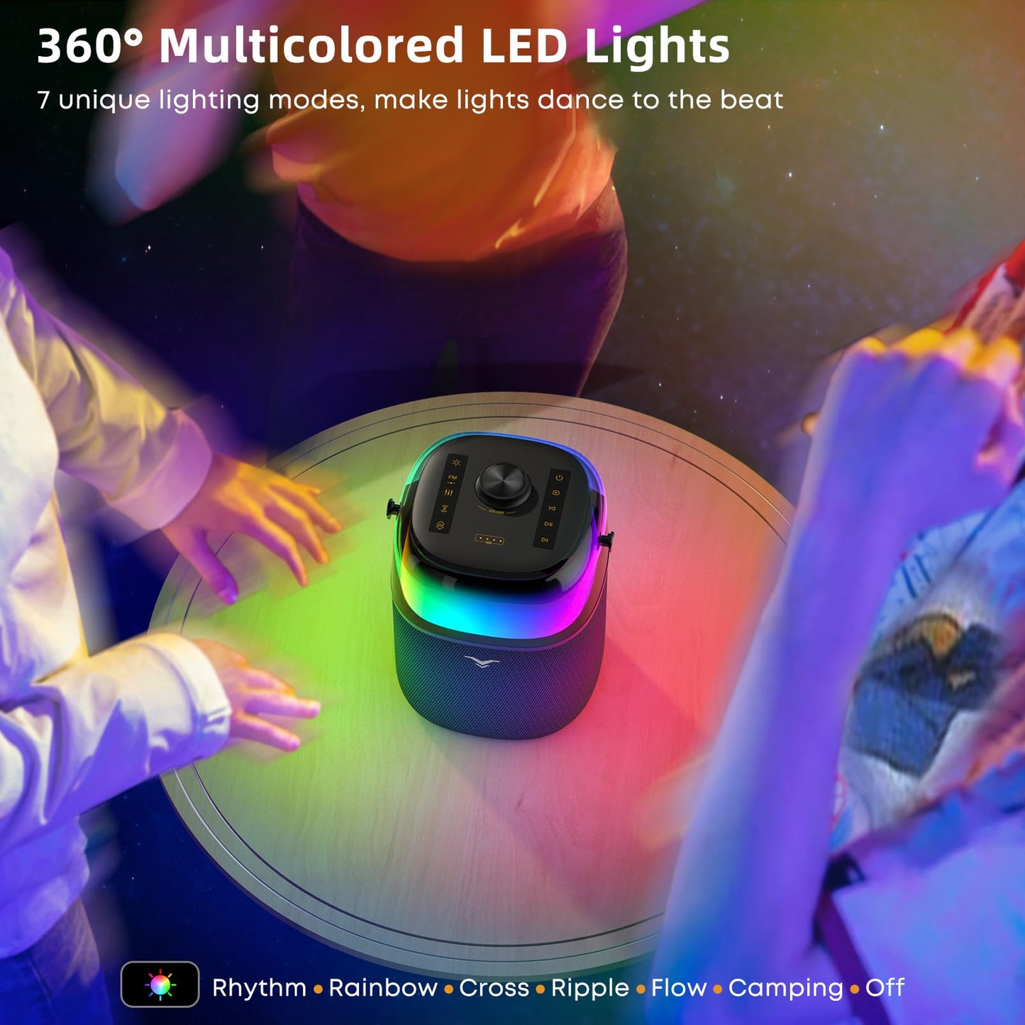 Bluetooth Speakers, 50W(80W Peak) Portable Wireless Speaker with 360-degree LED Light Show, Loud Stereo Sound with Active Bass & Treble, IPX5 Waterproof Speaker for Outdoor, Home Party, Camping, Beach