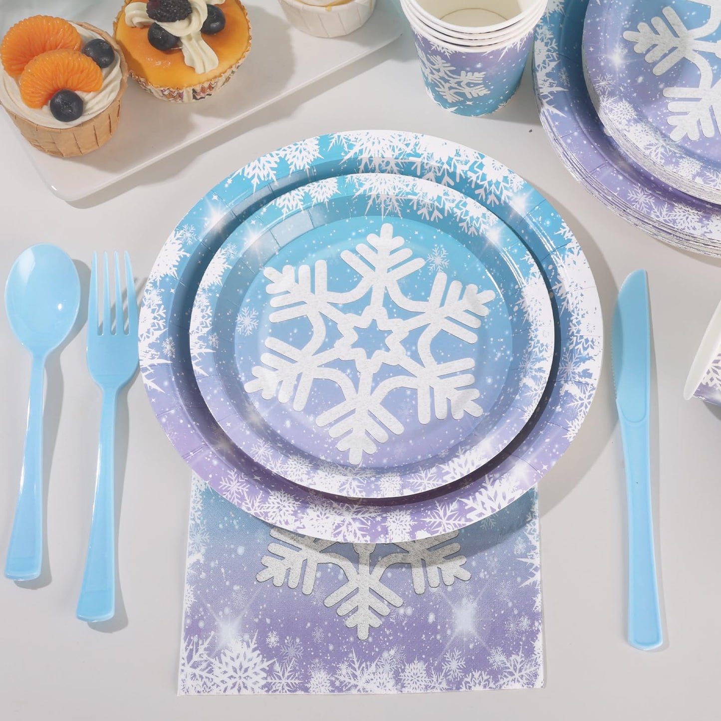 175PCS Snowflake Frozen Birthday Party Supplies, Winter Frozen Plates and Napkins Sets, Disposable Frozen Paper Plates for Birthday Holiday Princess Theme Party Decorations, Serves 25