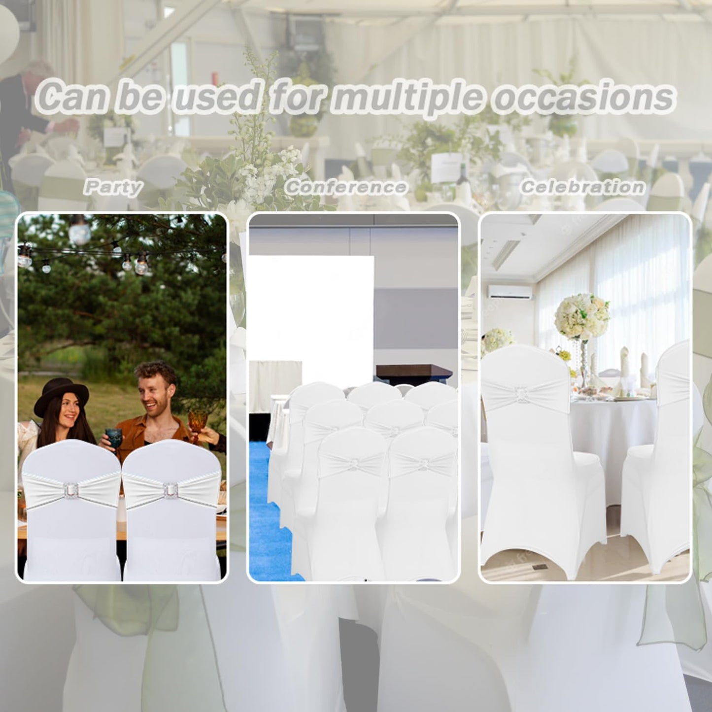 Joccun 30 PCS Spandex Chair Sashes Bows Stretch Chair Cover Band with Buckle Slider Universal Elastic Chair Ties for Wedding Banquet Party Event Decoration (White)