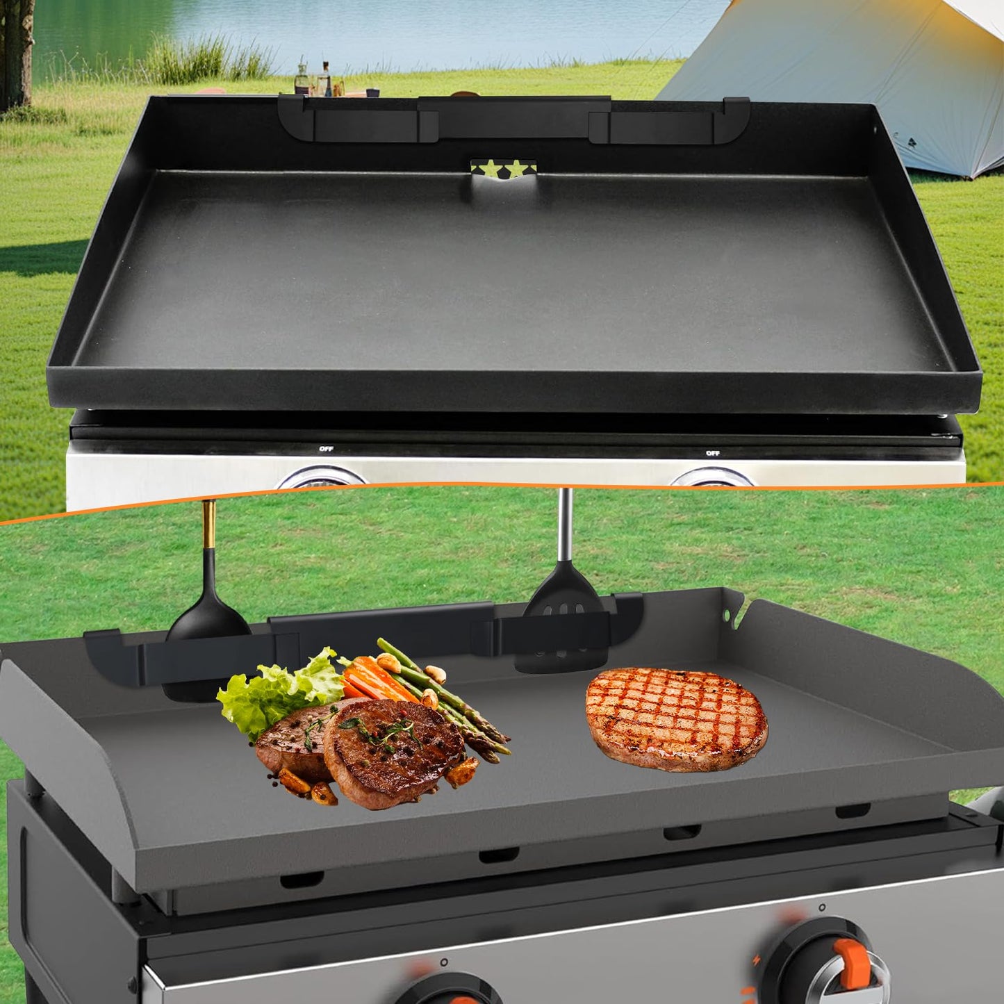 Blackstone Upgraded Rear Griddle Grease Catcher – BBQ Oil Drainer & Grease Funnel with Spatula Holder, Compatible Drain Kit for 36", 28", 22", and 17" Blackstone Griddles