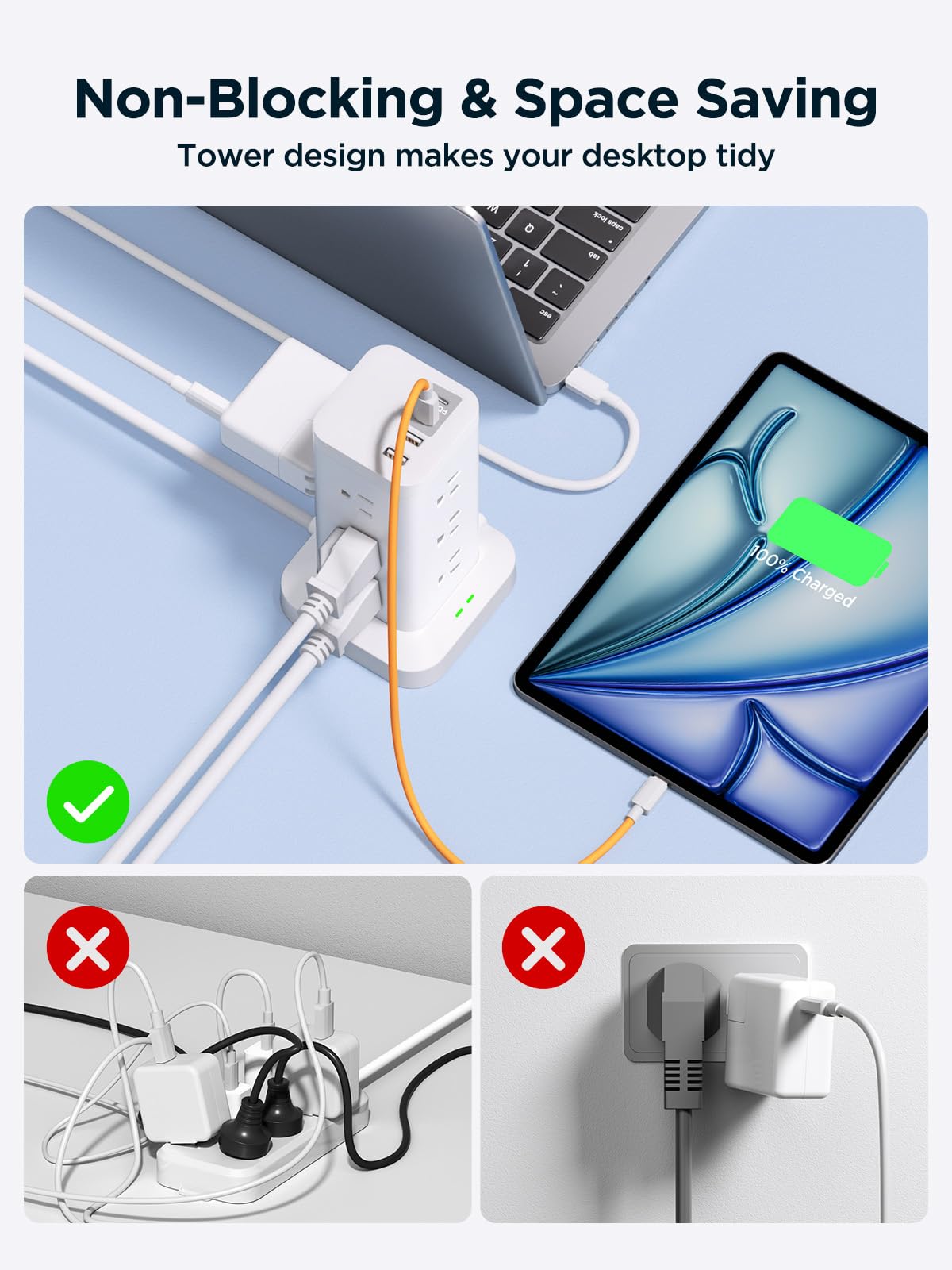 Surge Protector Power Strip, 6FT Flat Plug Extension Cord with 12 AC Outlets, 4 USB Charger(2 USB C Port), 1200 Joules Overload Protection, Desk Charging Station for Home Office, Dorm Room Essentials