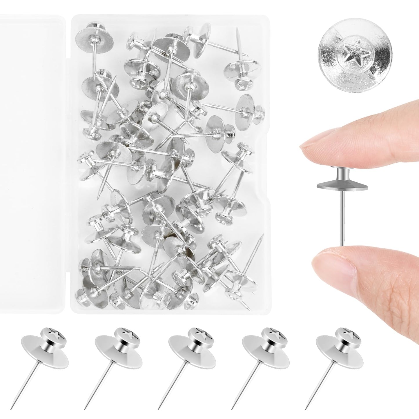 DANRONG 40PCS Double Headed Picture Hangers Nails for Hanging Pictures, Push Pins Wall Hooks,Thumb Tacks for Wall, Hangers Without Nails,Decor Tacks for Home Office Hanging Tapestry Frame(Silver)