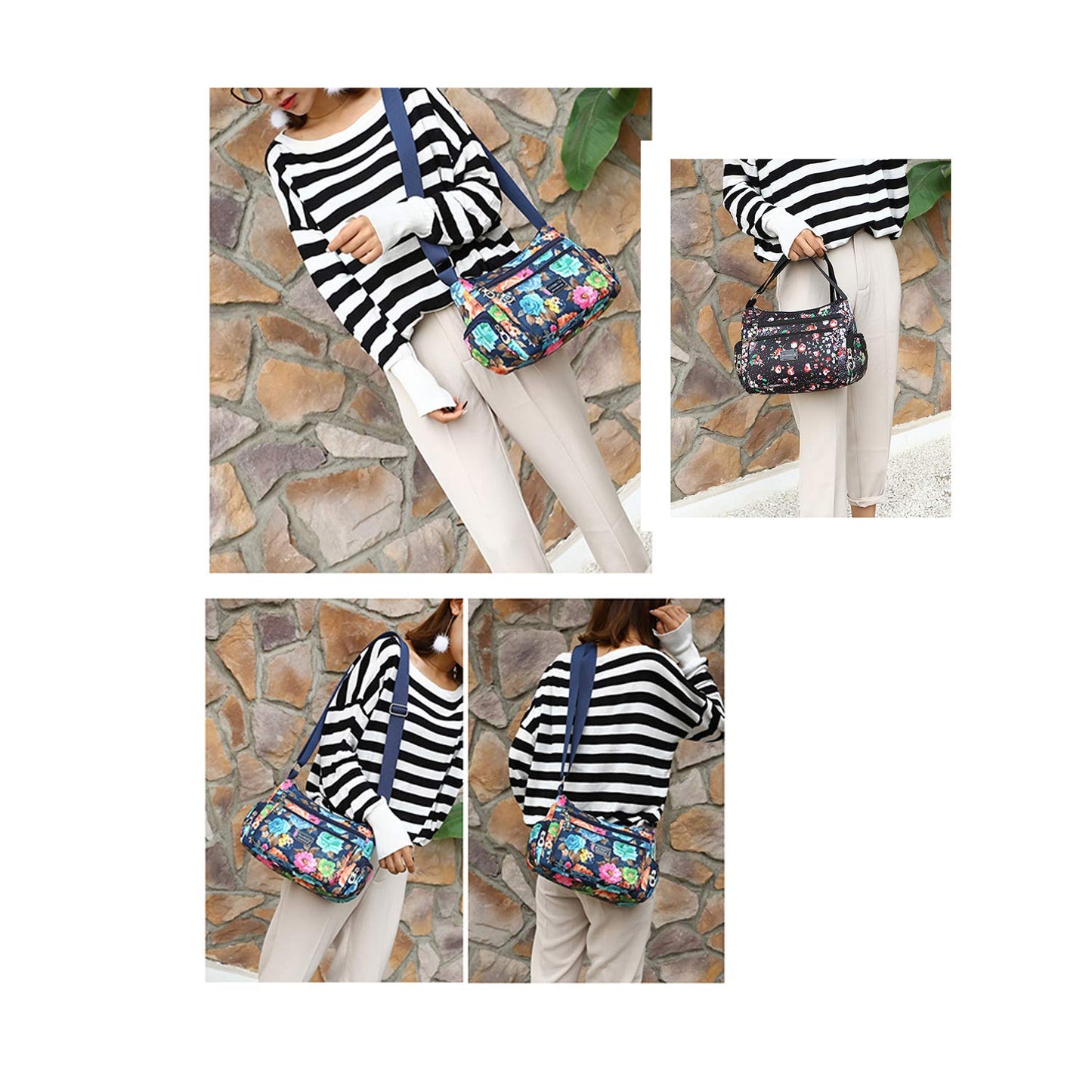 NOTAG Crossbody Bags for Women Nylon Shoulder Bag Floral Multi-Pocket Purses and Handbags (CH)