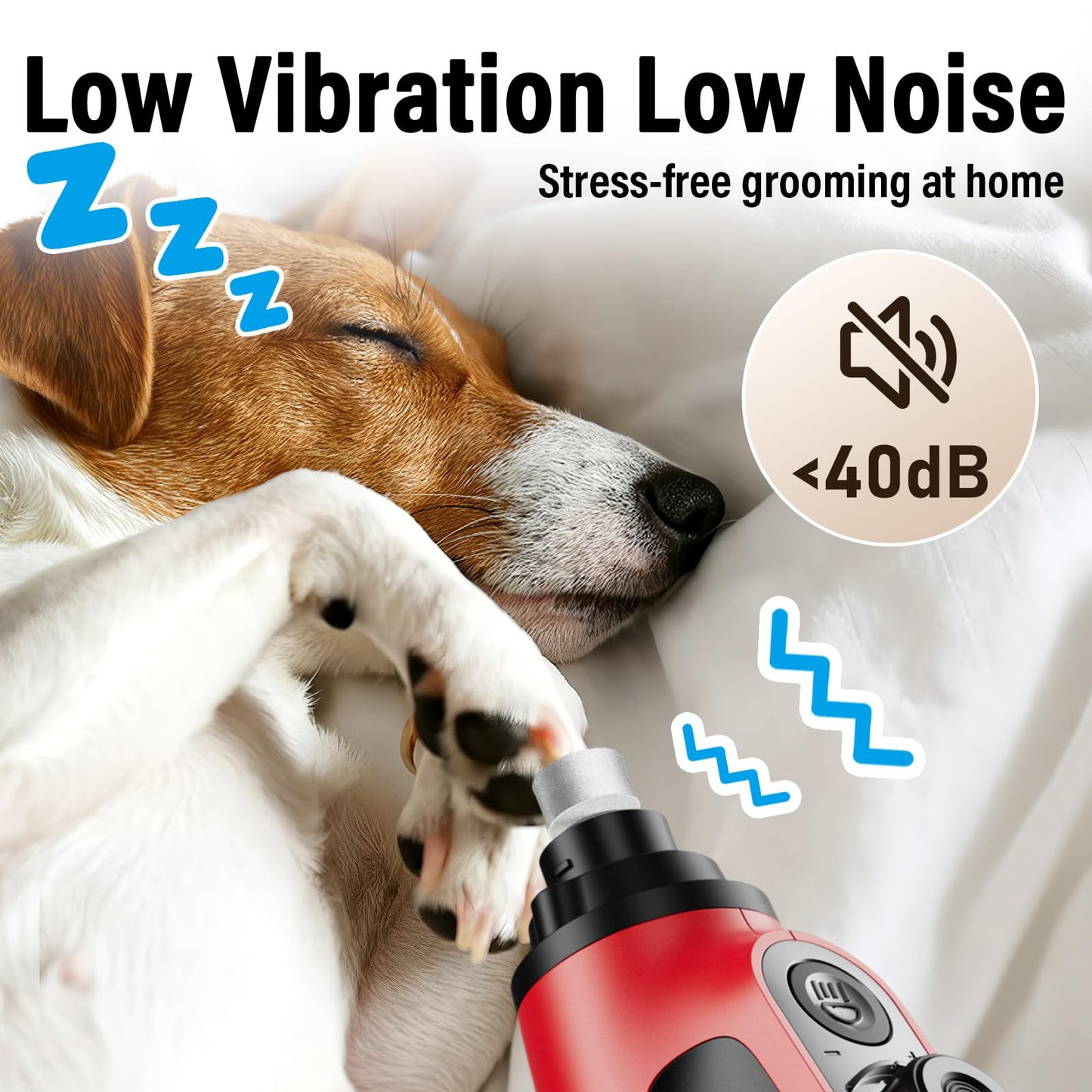 Casfuy Smart 6-Speed Dog Nail Grinder - 50% More Power Pet Nail Grinder with 2 LED Lights Quiet Rechargeable Electric Dog Nail Trimmers File Toenail Grinder for Large Medium Small Dogs & Cats (Red)