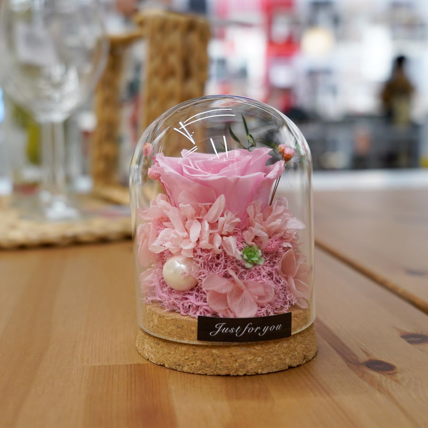 YNWYH Mini Real Preserved Roses in a Glass Dome Gifts for Friends, Classmates, and Dearest Ones (Pink)