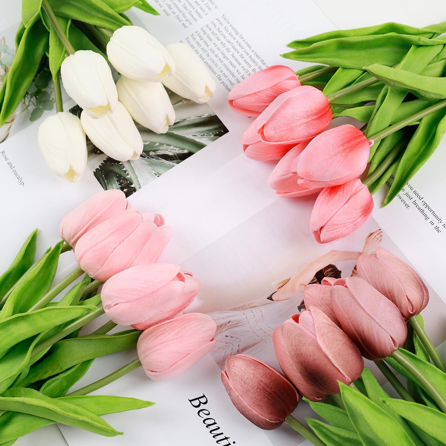Beferr 18pcs Tulips Artificial Flowers Faux Tulip Real Touch Tulip Fake Flowers Bouquets Arrangements for Mothers Day Spring Easter Wedding Home Table Decor Purple