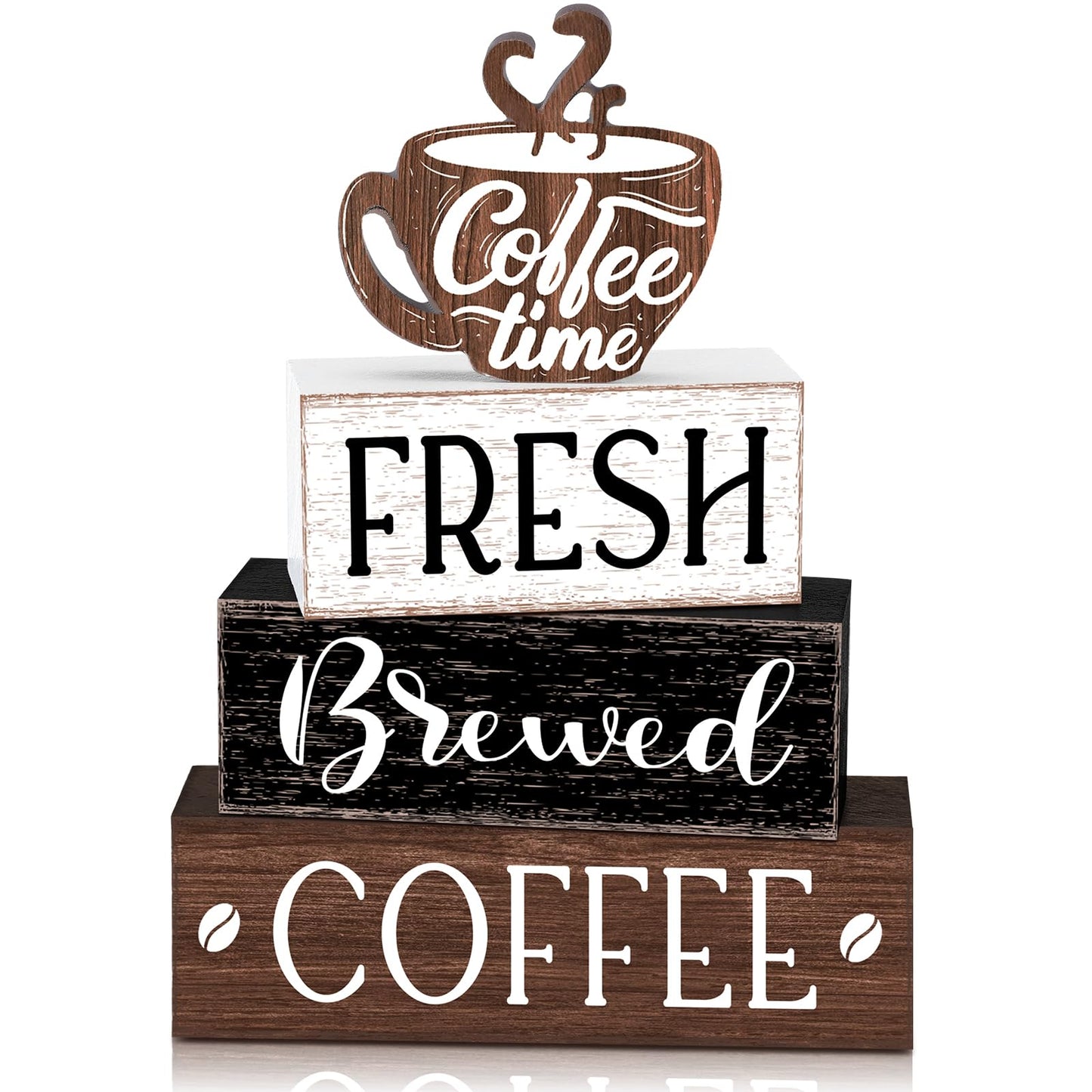 Cinnvoice Farmhouse Coffee Bar Accessories Decorations Rustic Coffee Wood Sign Cafe Table Centerpieces Rustic Cafe Bar Decorations for Home Kitchen Shelf Desk Tiered Tray Decor