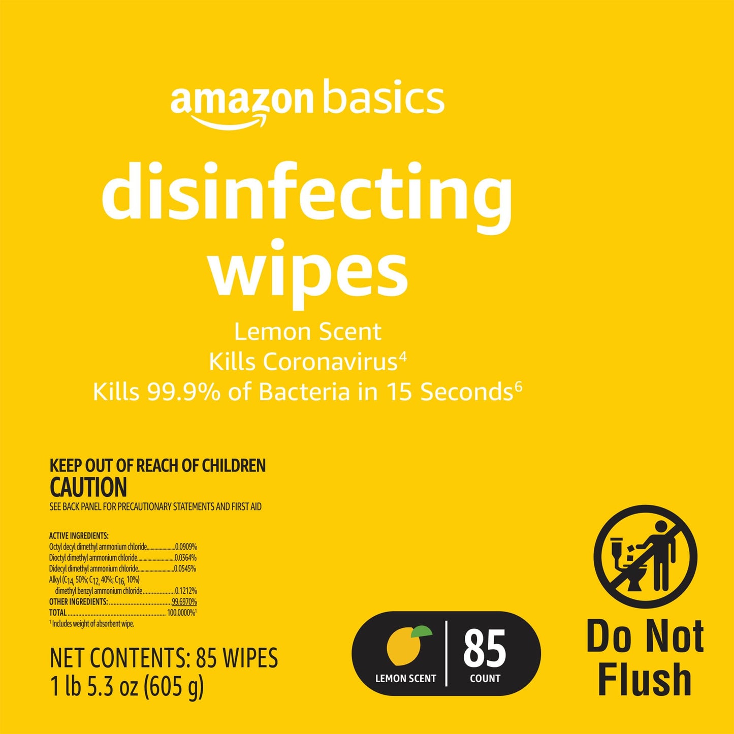 Amazon Basics Wipes, Lemon & Fresh Scent, Sanitizes/Cleans/Deodorizes, 340 Count (4 Packs of 85)