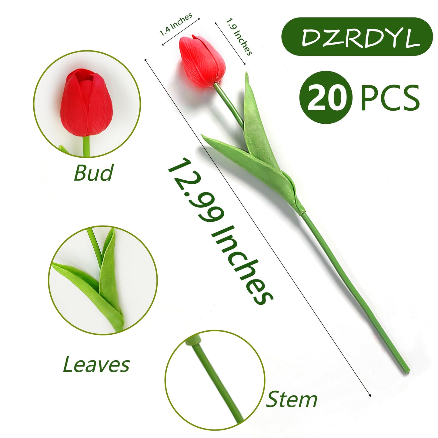 DZRDYL 20pcs Red Artificial Tulip Fake Flower 12.9 Inch Spring Mother's Day Easter Gift for Home Kitchen Wedding Decoration