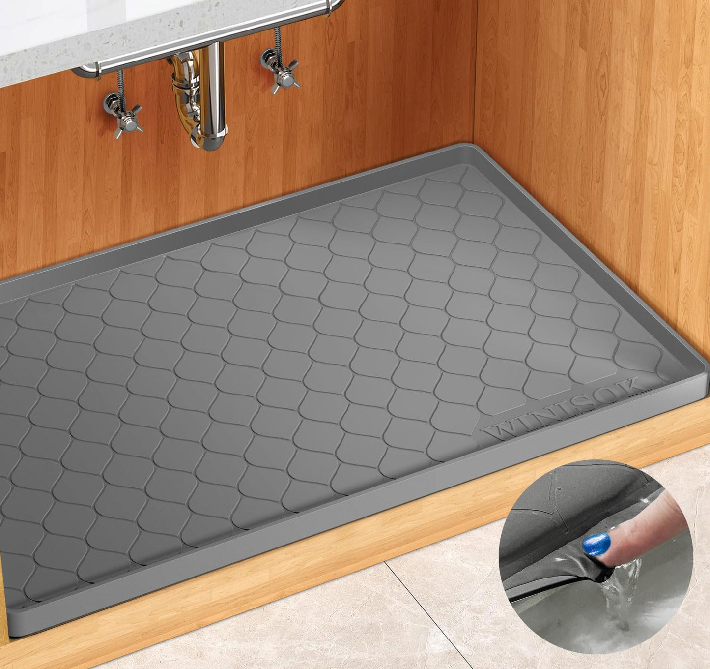 Winisok Silicone Under Sink Mat 34" x 22", Kitchen Essentials and Gadgets, Shelf Liner and Cabinet Protector, Home Organizers and Storage, Waterproof Bathroom Tray