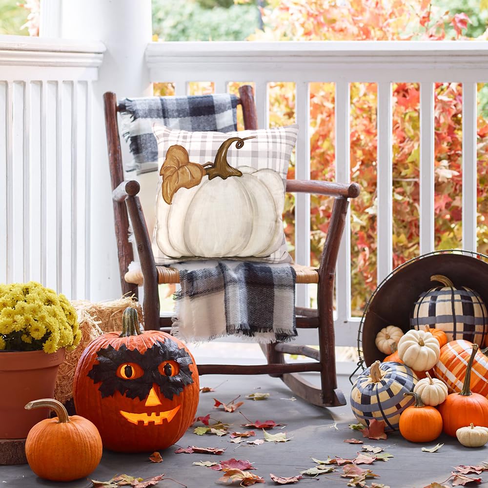 Heirloom Haven Fall Pumpkin Throw Pillow Covers 18x18 Set of 4, Maple Leaves Love Autumn Thanksgiving Harvest Decorative Pillows Outdoor Farmhouse Seasonal Cushion Case for Home Sofa Couch Decor