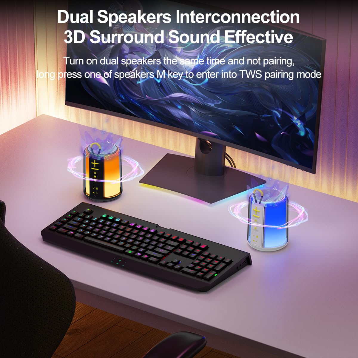 CofunKool Portable Bluetooth Speaker with AUX Input, 8W Loud Stereo Sound, RGB Light, TWS Pairing, Wireless BT 5.3, TF-Card/USB Flash Drive Input, for Home Outdoor Party