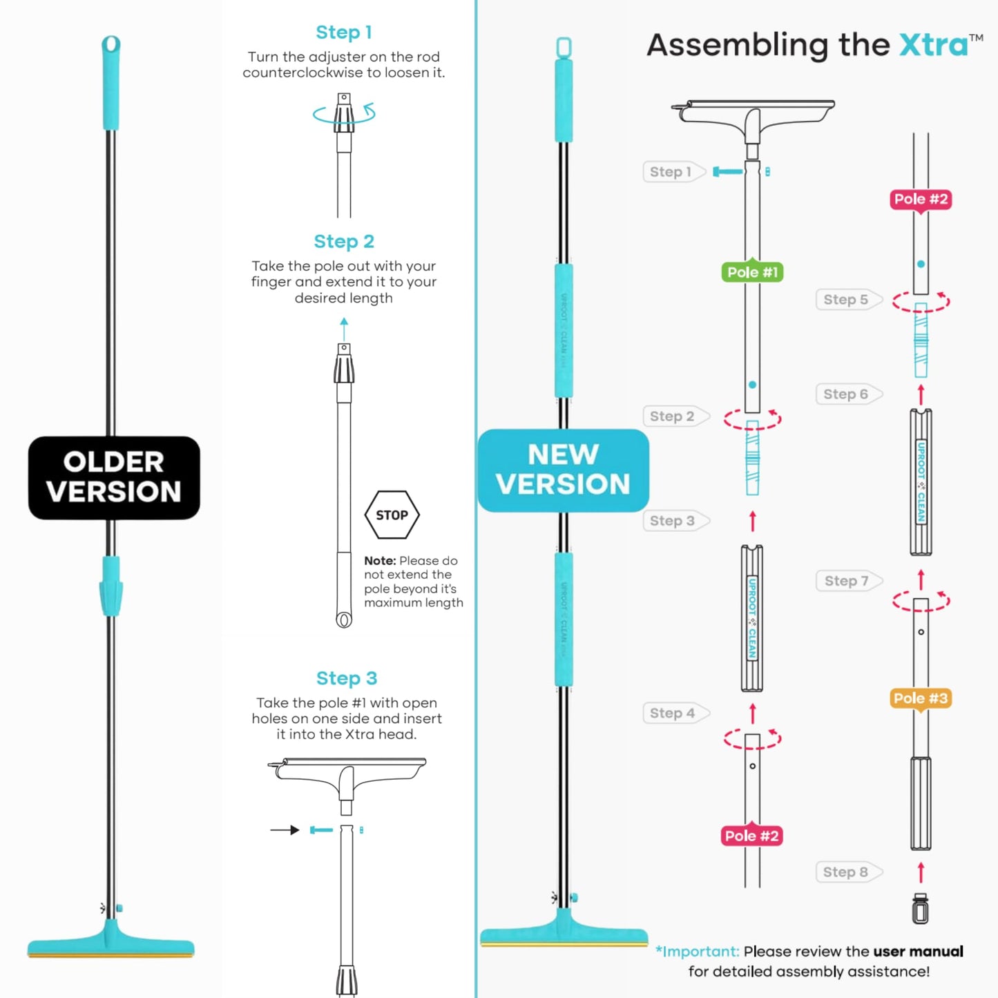 Uproot Cleaner Xtra Pet Hair Removal Tool: Reusable Carpet Rake with Telescopic 60" Handle - As Powerful as Uproot Cleaner Pro Pet Hair Remover, but Made for Carpets, Curtains - Don't Bend Don't Kneel