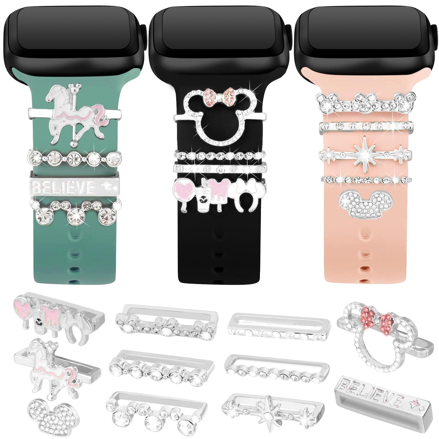 Orehymbe Watch Band Charms, Upgrade Your Watch Strap with Stylish Decorative Rings Loops Compatible with Apple Watch Bands 45mm 44mm 42mm 41mm 40mm, Cute Watch Accessories for iWatch Series 8 7 6 5 4