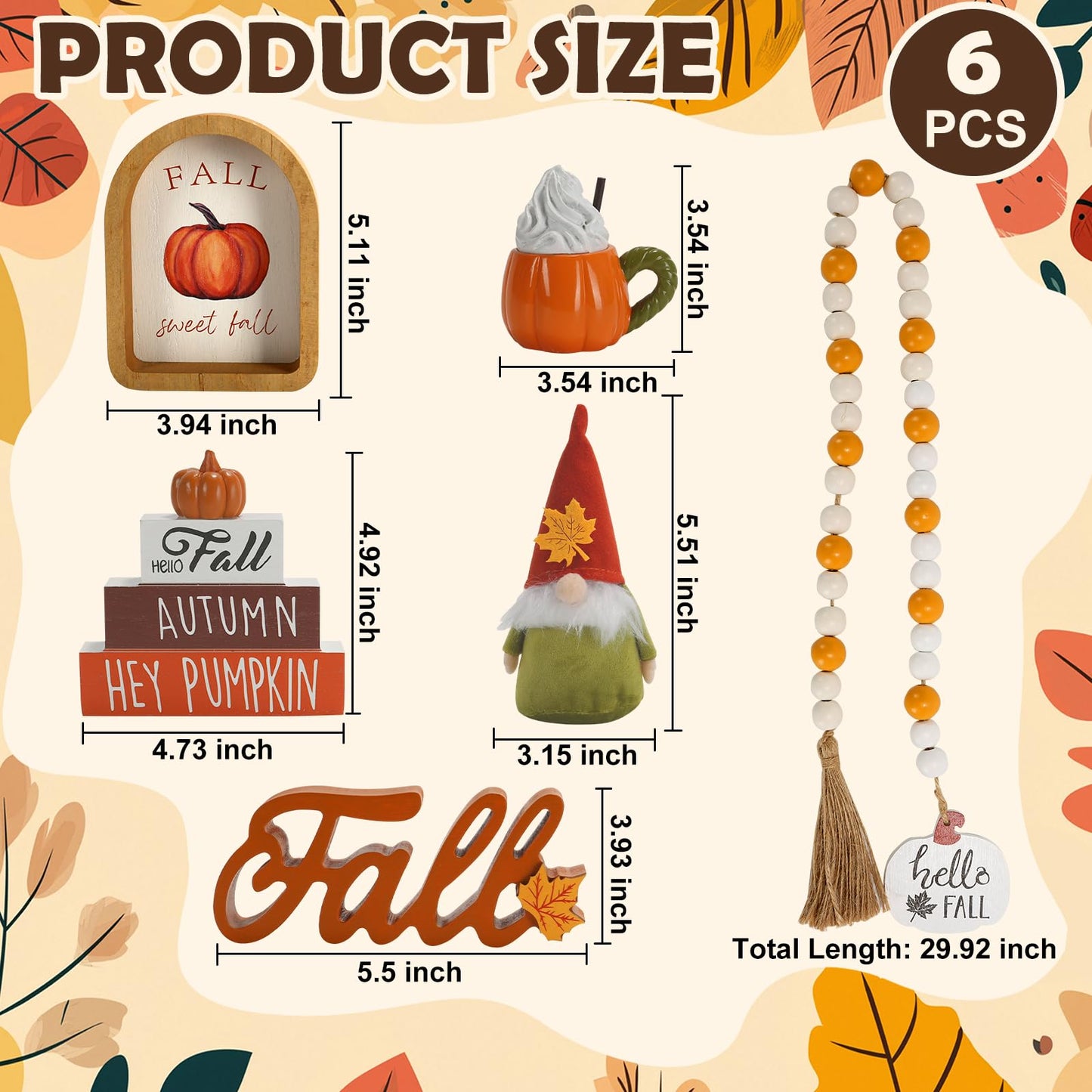 Fall Decorations, 6 PCS Fall Tiered Tray Decor Set, Thanksgiving Harvest Table Centerpiece Pumpkin Gnome Autumn Farmhouse Wood Sign, Indoor Tabletop Decor for Home Office Kitchen Shelf Mantel