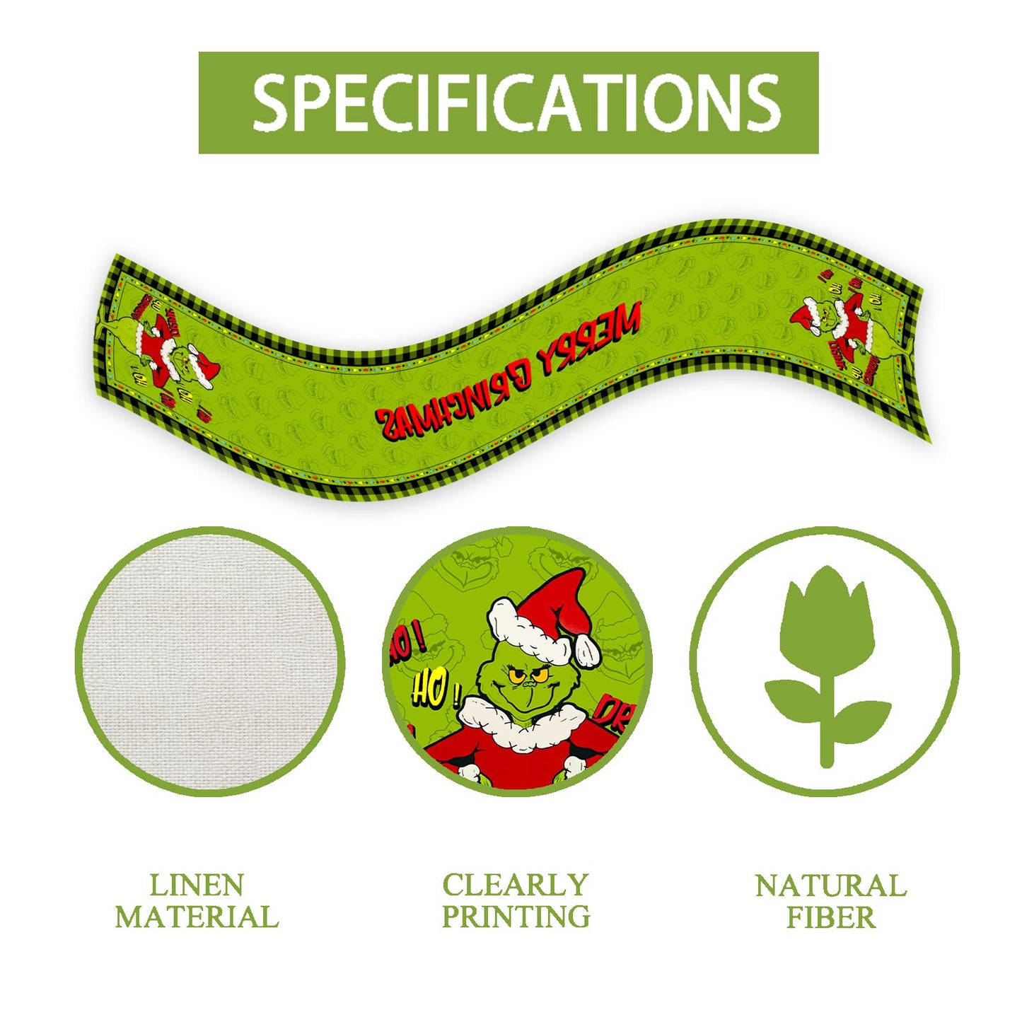 Linen Green Christmas Table Runner Merry Christmas Tablecloth Christmas Xmas Winter Holiday Home Kitchen Dining Room Table Decorations 13x72 Inch