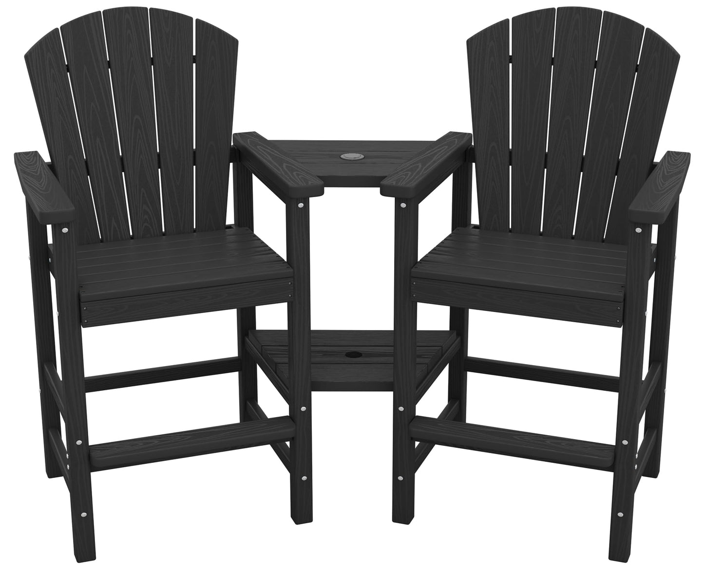 SERWALL Tall Adirondack Chairs Set of 2 with Double Layer Connecting Tray, HDPE Bar Height Outdoor Chairs, Wood-Like Adirondack Bar Stools for Patio, Balcony, Porch, Black