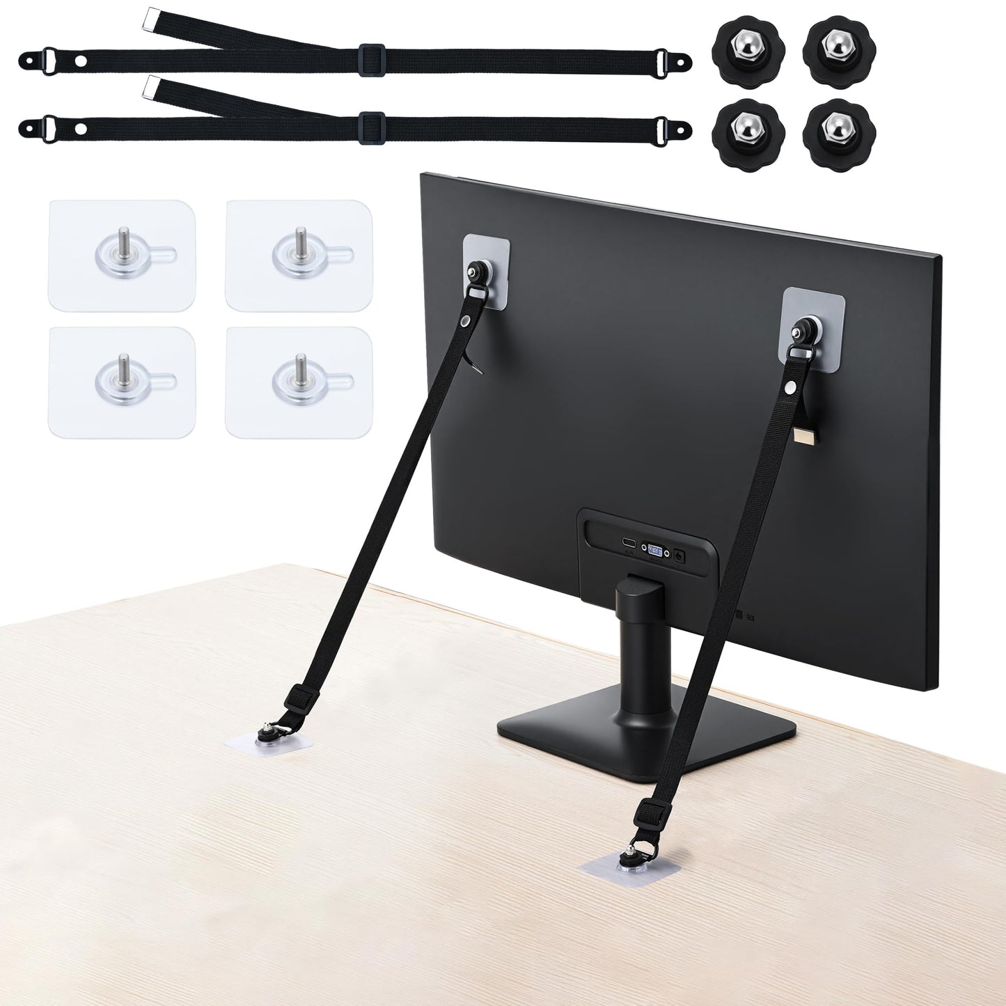 KOVOSCH 2 Pack TV Safety Straps Adjustable, Adhesive Anti-Tip Furniture Anchor for Flat Screen, TV and Furniture Safety Straps for Baby Proofing, Black