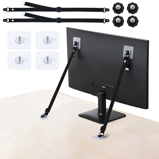 KOVOSCH 2 Pack TV Safety Straps Adjustable, Adhesive Anti-Tip Furniture Anchor for Flat Screen, TV and Furniture Safety Straps for Baby Proofing, Black